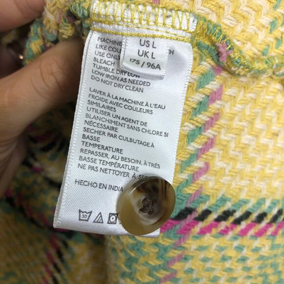 Urban Outfitters Jacket Yellow Plaid Cotton Tweed Button Front Collared Large - Picture 5 of 9
